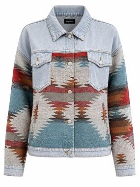 Papillon Aztec Denim Jacket Shacket Western Boho Large